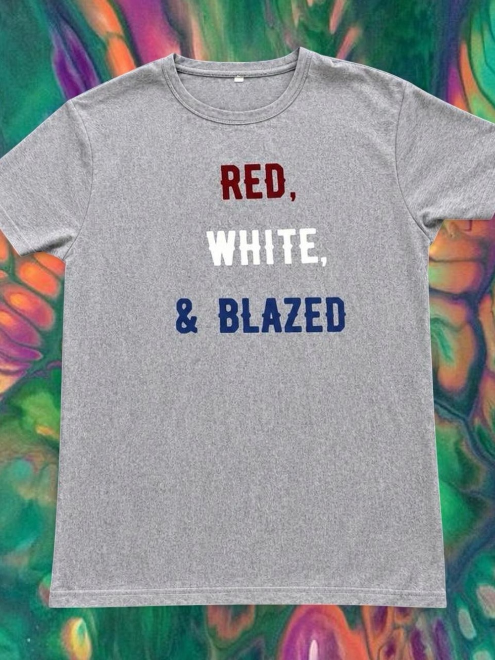 Gray Unisex Stoner T-Shirt with Red, White & Blazed Text